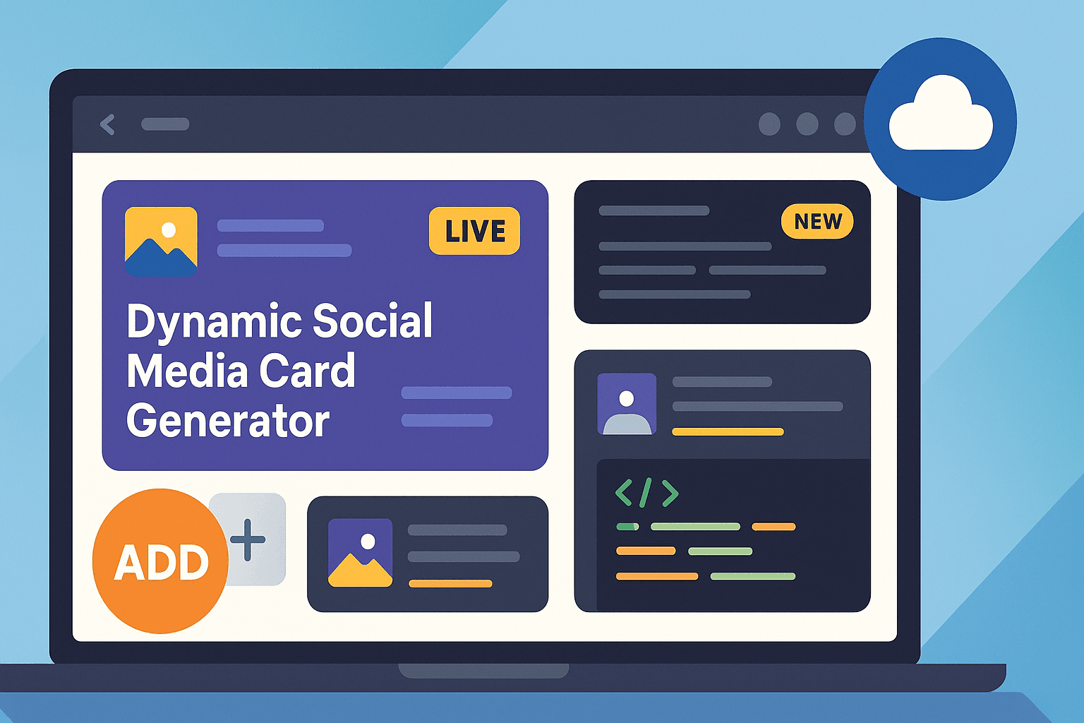 SocialCardGen interface with dynamic card templates